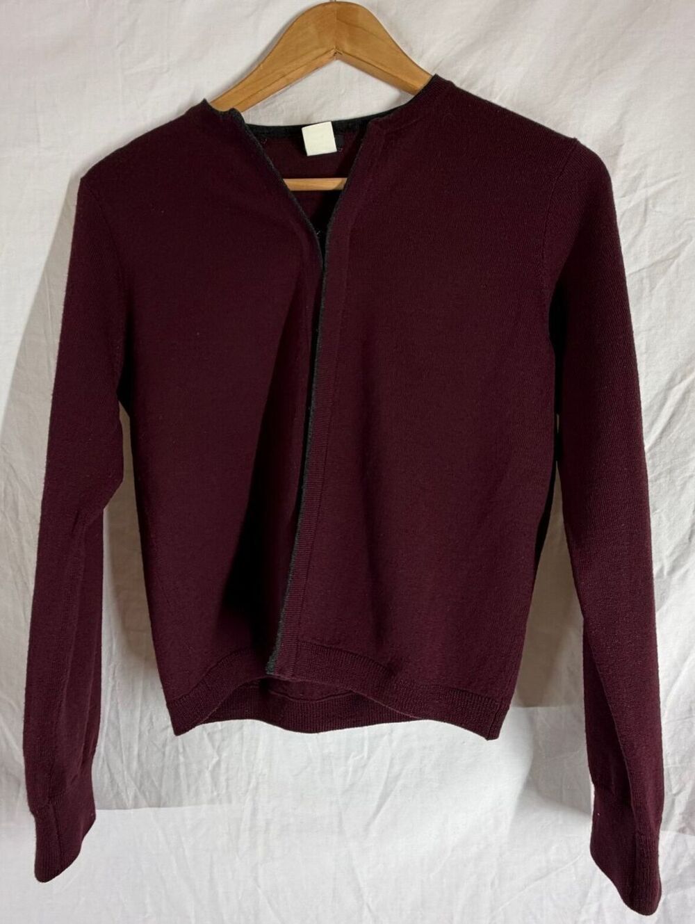 J.Crew Women's Merino Wool Burgundy Black Cardigan Sweater with Hook Eye Closure